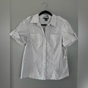 Style & Co Stretch Morelia Calm Stripe NWT Button Down Short Sleeve Top Size 14